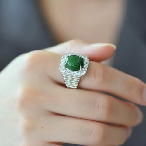 Set Cincin Telur Jasper Alami dengan Gaya Perak 925 Bersih, halus, dan hangat Giok termasuk pajak pengiriman