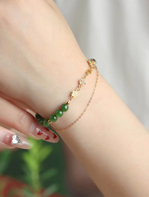 Gelang Jasper Alami 925 Perak dengan Giok Enamel Kupu-kupu bersih, halus dan hangat, kecil dan indah sudah termasuk pajak pengiriman.