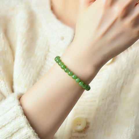 Gelang Giok Hetian Hijau Bayam 3340# 6mm "Giok hijau bayam ini menyimpan kedalaman layaknya samudra" Gratis ongkos kirim dan pajak.
