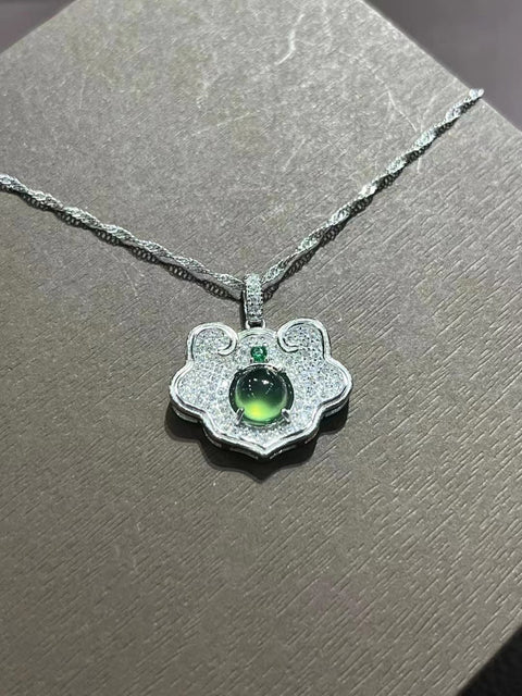 Kalung Kunci Ruyi Kunci Es Es Cui Giok Alami 925 Tatahan Perak Ukuran 6.5mm Giok bersih dan halus; Sudah termasuk pajak pengiriman