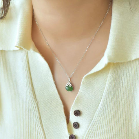 10812 Set Kalung Kunci Jasper Ruyi Alami dari Giok Perak 925 yang bersih, halus, dan hangat Sudah termasuk pajak pengiriman.