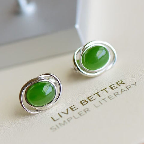 12070 Anting-anting Pejantan Jasper Alami dari Perak 925 Ukuran 8 * 10mm Giok halus dan hangat, penuh kelembapan, penuh gaya dan murah hati. Sudah termasuk pajak pengiriman.