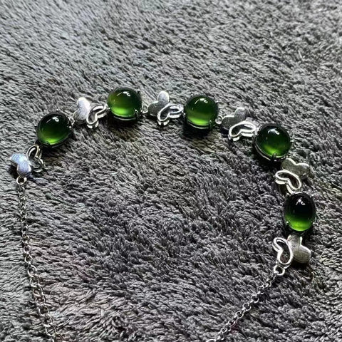 Lima Berkah - Gelang: Gelang bahan hijau tua giok Cui alami, terbuat dari perak 925, terbuat dari 5 sisi telur (Lima Berkah) Ukuran: 7 ✖️9mm Sudah termasuk pajak pengiriman