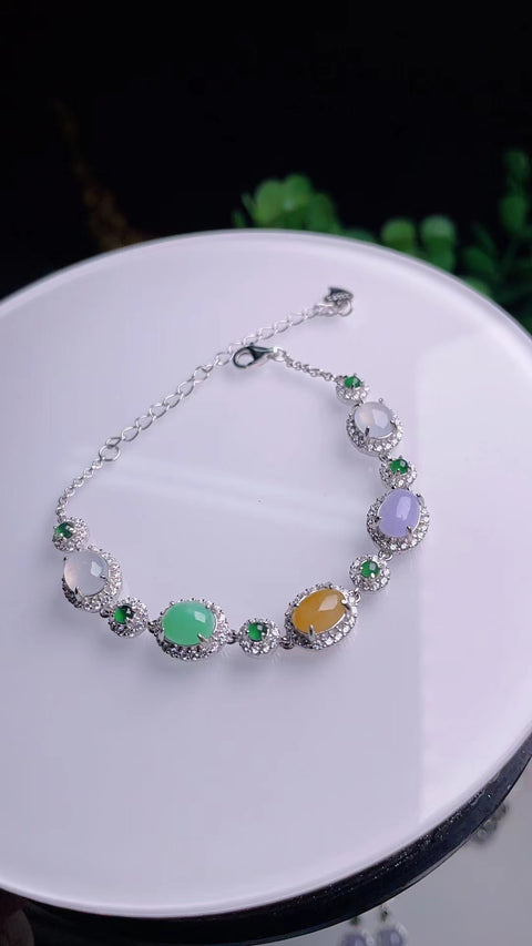 Gelang giok alami, material tambang lama, tekstur halus dan hangat, warna permen yang indah, bingkai perak 925, nilai uang yang sangat baik, ukuran batu permata 6x7 gratis ongkos pengiriman dan bea cukai.