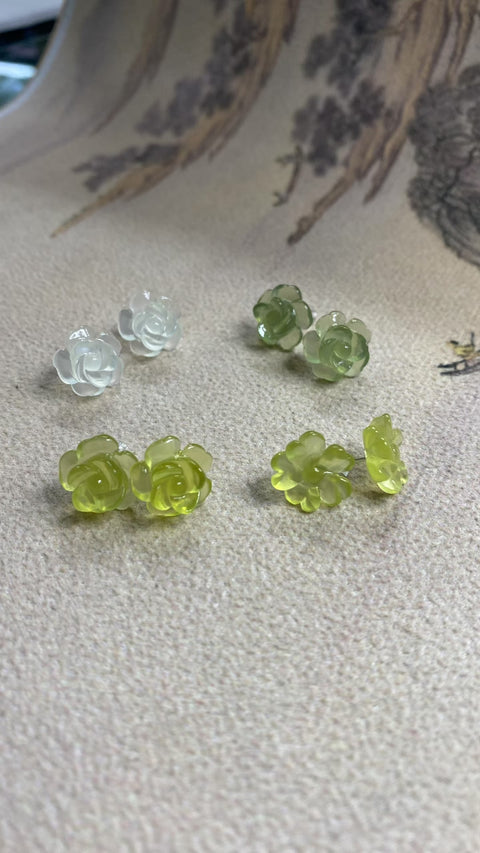 Anting-anting Bunga Giok Xiuyan yang indah – perak 925, ukuran: 13mm, gratis ongkos kirim dan pajak.