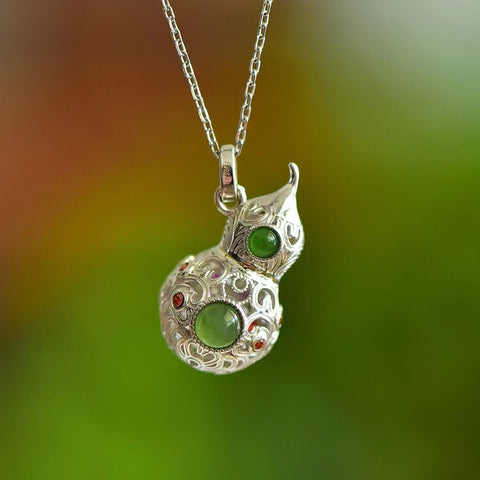 10756 Set Kalung Labu Jasper Alami dari Giok Perak 925 bersih, halus dan hangat, cantik dan bergaya, dan merupakan hadiah yang sempurna untuk keluarga Anda.