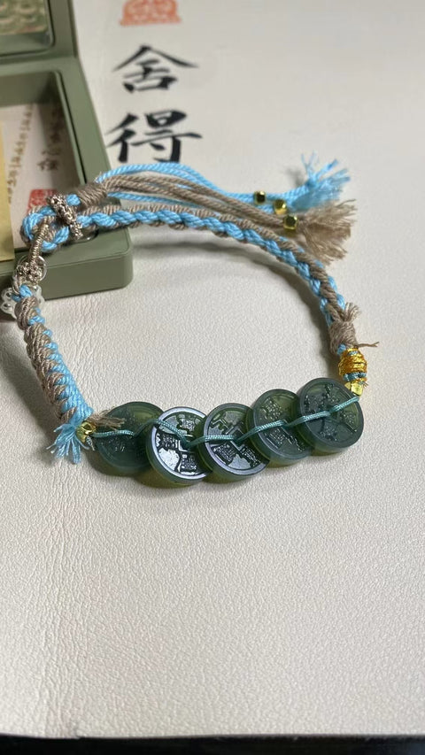 Gelang Uang Lima Kaisar Giok Cui Giok Bunga Giok Lima Kaisar Ukuran 13.9mm Giok baik-baik saja dan hangat, gaya yang indah, sudah termasuk pajak pengiriman.