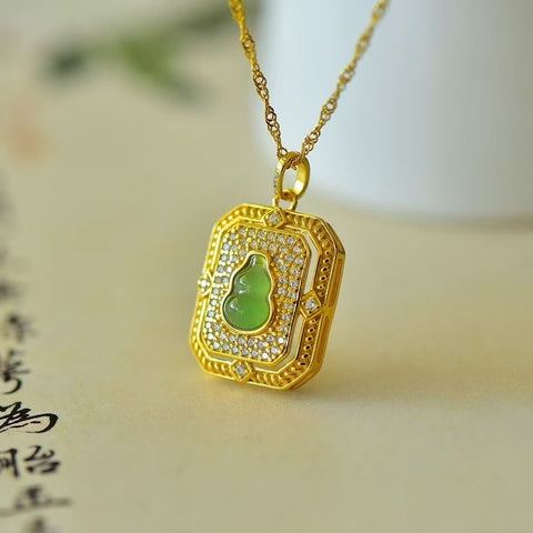 10852-2 Kalung Labu Jasper Alami Ukuran 5 * 7mm Giok baik-baik saja dan hangat, gaya yang indah, sudah termasuk pajak pengiriman.