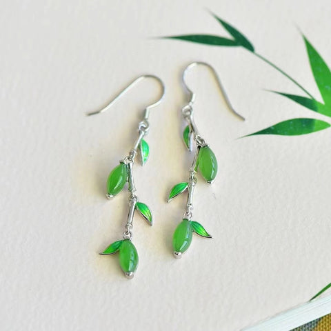 Anting Bambu Enamel Jasper Alami 925 Pengaturan Perak Ukuran 9 * 4mm Giok bersih, halus dan hangat; Gaya Sudah termasuk pajak pengiriman.