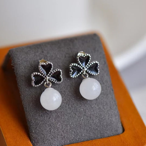 2145A Anting Air Jernih Giok Hetian Alami Set dalam 925 Perak Ukuran 8mm Sudah Termasuk Pajak Pengiriman