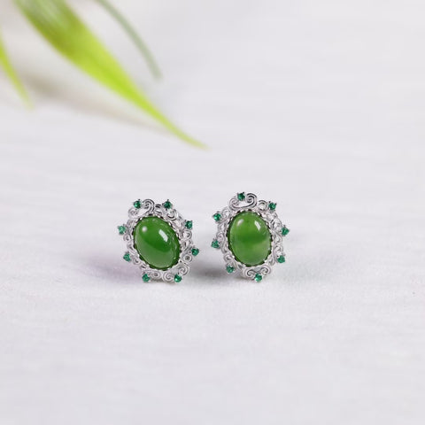 Anting Tusuk Perak S925 dengan Giok Hetian 12648# Ukuran batu: 6×8 mm. Gratis ongkos kirim dan pajak.