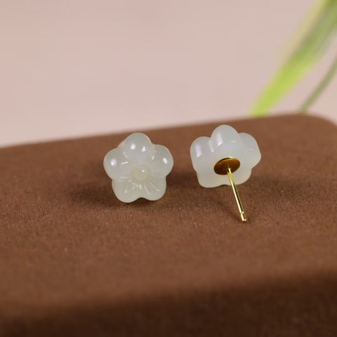 Anting Tusuk Bunga Lima Kelopak (Perak S925 & Giok Hetian 8474Q-2# Ukuran batu: 11 x 11 mm. Gratis ongkos kirim dan pajak.