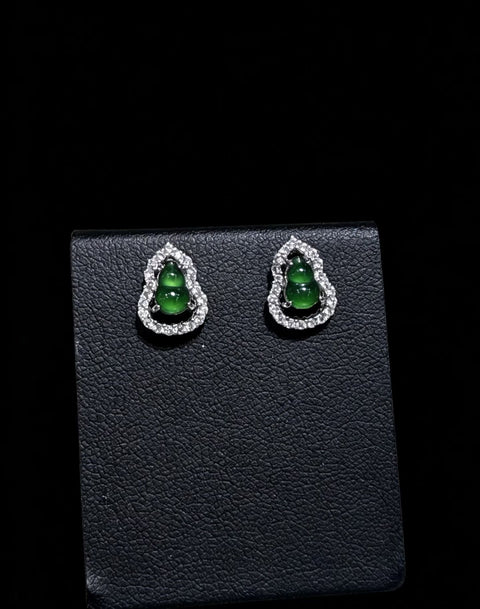 Anting-anting giok giok alami berbentuk labu yang dipasang pada perak 925, gratis ongkos kirim dan pajak.