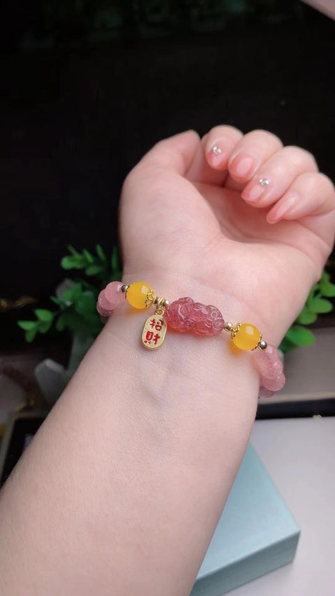 Gelang Kristal Stroberi Alami dengan Warna Pixi Pink Ukuran 0.7mm Sudah Termasuk Pajak Pengiriman