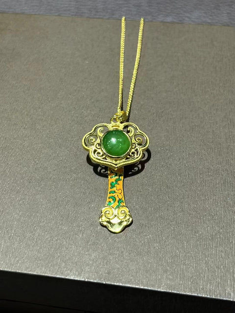 Kalung Jasper Ruyi Rusia Alami 925 Setting Perak Ukuran 8mm Giok bersih dan halus serta hangat Sudah termasuk pajak pengiriman.