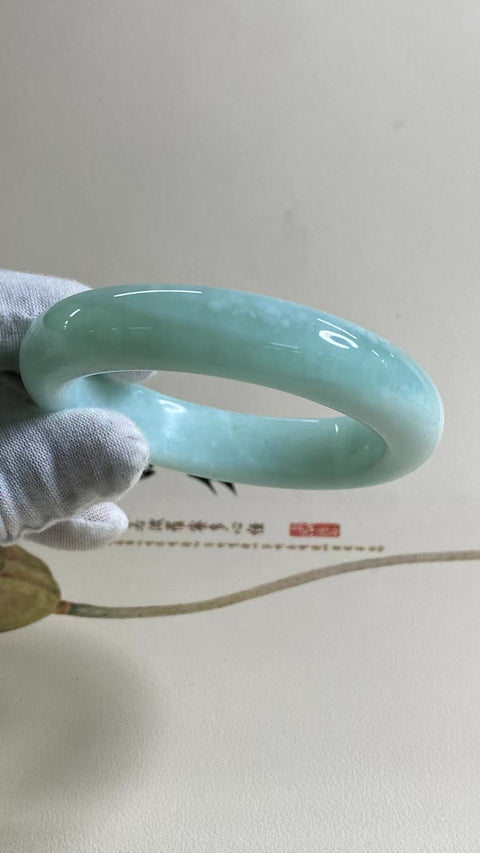 Gelang Jelly Celadon Alami Ukuran 57-59mm Ukuran 58.8mm Lebar Sisi 14.3mm Batu giok semuanya muncul secara alami Pola acak termasuk pajak pengiriman.