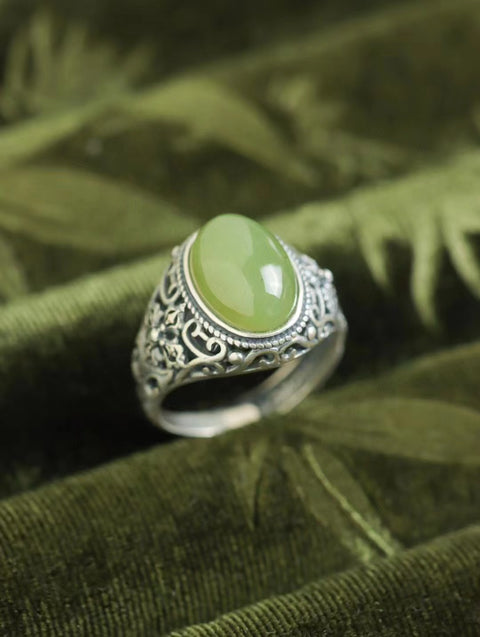 Set Cincin Telur Besar Jasper Alami dari Perak 925 Ukuran 10 * 14mm Cocok untuk pria dan wanita Pengiriman dan pajak sudah termasuk.