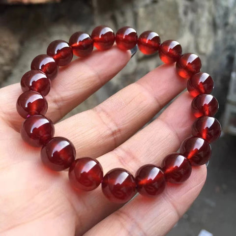 Gelang Lingkaran Tunggal Garnet Merah Oranye Alami, Manik-manik Ukuran 9mm Kristalnya jernih, sedikit kapas, dan warna merahnya cukup indah di bawah cahaya alami. sudah termasuk pajak pengiriman.