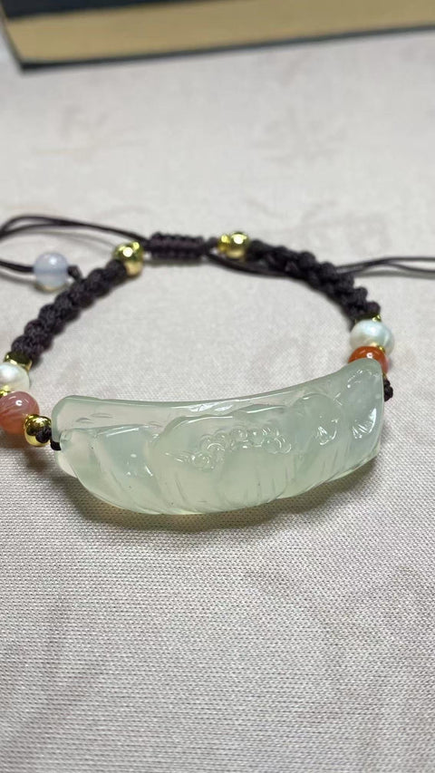 Gelang Giok Alami dengan aksesoris Ukuran 45 * 15mm Giok halus dan hangat, diukir dengan tangan, sudah termasuk pajak pengiriman.
