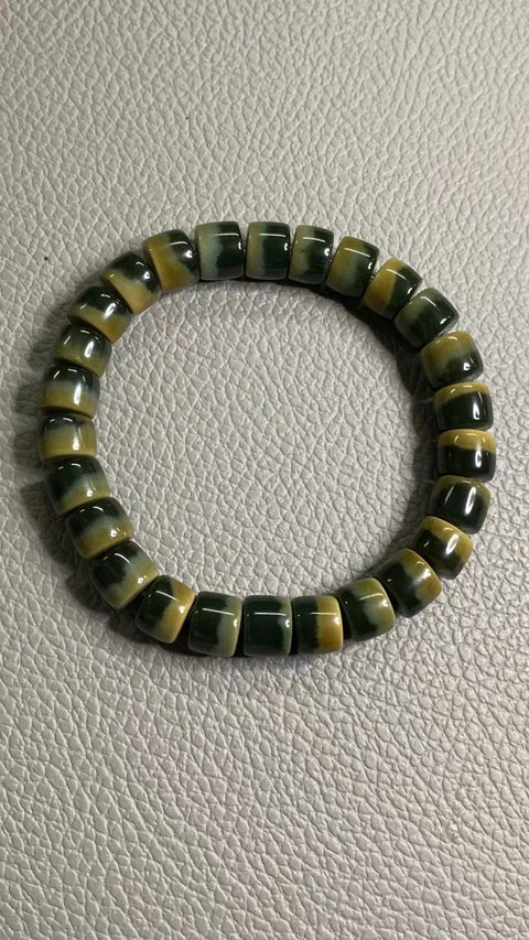 Gelang giok gerinda sungai kayu dialyzed alami dengan kulit halus dan giok murni Ukuran 9,6 * 7,5 mm Termasuk ongkos kirim dan pajak