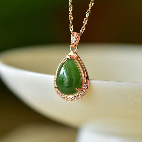10224 Kalung Tetesan Air Mata Jasper Alami 925 pengaturan perak Ukuran 10 * 14mm Giok halus dan hangat, gaya yang indah sudah termasuk pajak pengiriman.