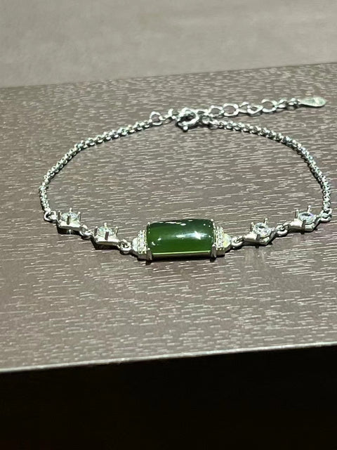 Gelang Batu Bata Persegi Giok Alami Giok bersih, halus dan hangat dengan tatahan perak 925 Ukuran 6 * 12mm Sudah termasuk ongkos kirim dan pajak.