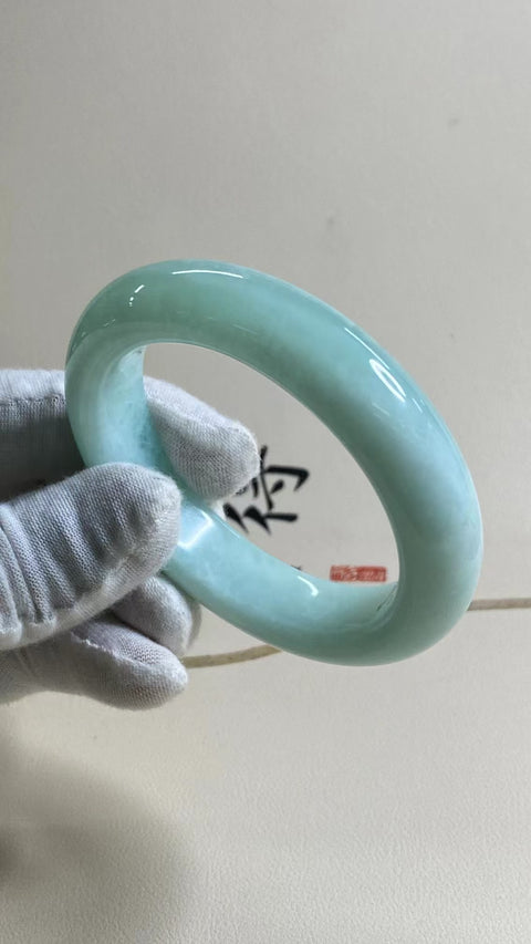 Gelang Jelly Celadon Alami Ukuran 57-59mm Ukuran 58.8mm Lebar Sisi 14.3mm Batu giok semuanya muncul secara alami Pola acak termasuk pajak pengiriman.