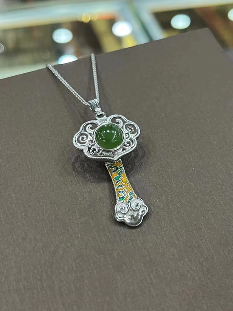 Kalung Jasper Ruyi Rusia Alami 925 Setting Perak Ukuran 8mm Giok bersih dan halus serta hangat Sudah termasuk pajak pengiriman.