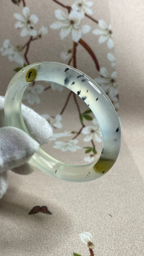 Gelang Warna Tinta Es Giok Cui Jade Alami Ukuran 51-53mm Ukuran 52.2mm Lebar Sisi 10mm Batu giok semuanya terjadi secara alami Pola acak & nbsp; Termasuk Pajak Pengiriman