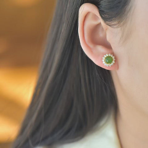 12419-2 Anting-anting Pejantan Jasper Alami Ukuran 6 * 6mm Set dalam Gaya Giok Halus Perak 925 Termasuk pajak pengiriman.