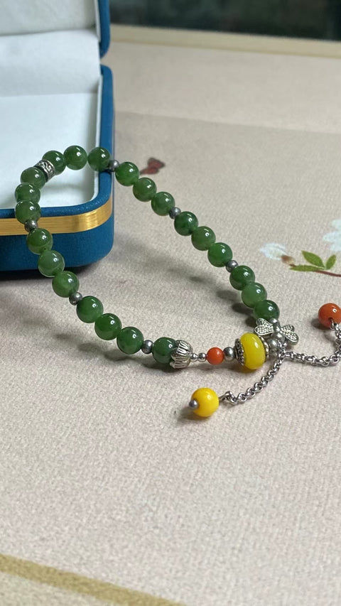 Gelang Jasper Alami dengan aksesoris Gelang giok ukuran 6mm yang bersih, halus, hangat, dan bergaya sudah termasuk pajak pengiriman.
