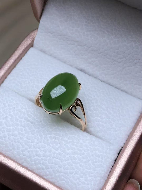 Cincin Jasper Halus Pengaturan Emas 18k Ukuran 14 * 10mm Giok Halus Termasuk pajak pengiriman.