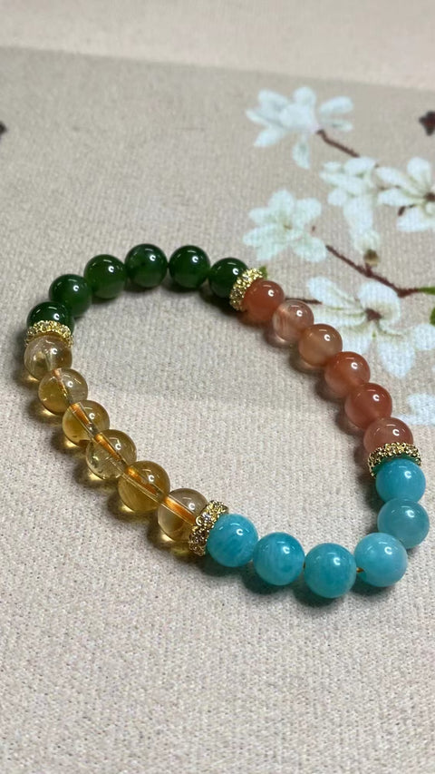 Gelang Multi Harta Karun Alami dengan Jasper + Celestite + Citrine + Giok Merah Selatan Ukuran 8mm adalah gaya yang halus dan hangat, gaya yang indah sudah termasuk pajak pengiriman.