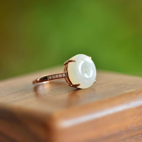 1280-1 Cincin Gesper Perdamaian Giok Hetian Giok Alami Ukuran 13 * 13mm Set dalam 925 Perak Termasuk pajak pengiriman.
