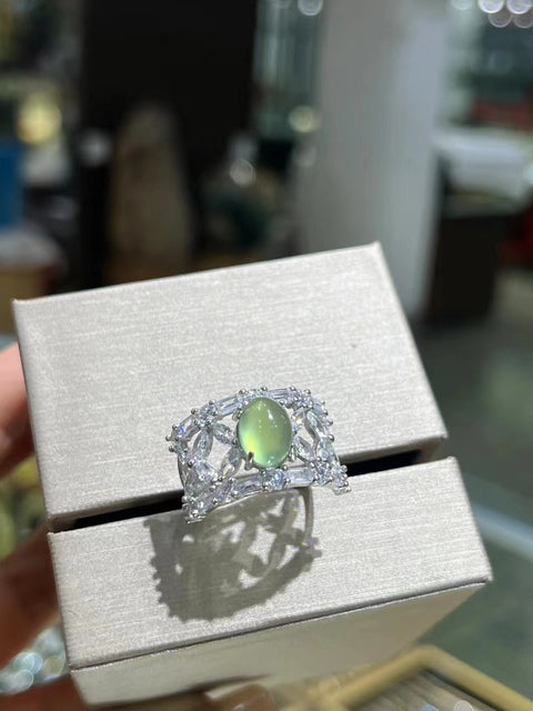 Cincin Desain Giok Alami 925 Pengaturan Perak Ukuran 9 * 7mm Giok bersih, halus dan hangat Gaya sederhana dan elegan sudah termasuk pajak pengiriman