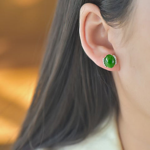 Anting-anting Cabochon Giok Hetian Bertatahkan Perak S925 a 12112#, Spesifikasi 8×10mm. Gratis ongkos kirim dan pajak.