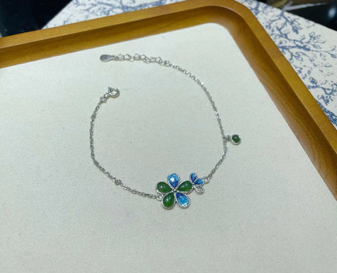 Gelang Bunga Jasper Alami dengan Pengaturan Enamel dalam Giok Perak 925 bersih, halus dan hangat Sudah termasuk pajak pengiriman.