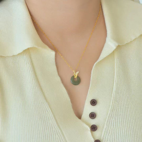 3263Q-2 Set Kalung Kupu-Kupu Kancing Perdamaian Jasper Alami dengan Gaya 925 Perak Ukuran 15 * 15mm Sudah termasuk pajak pengiriman.
