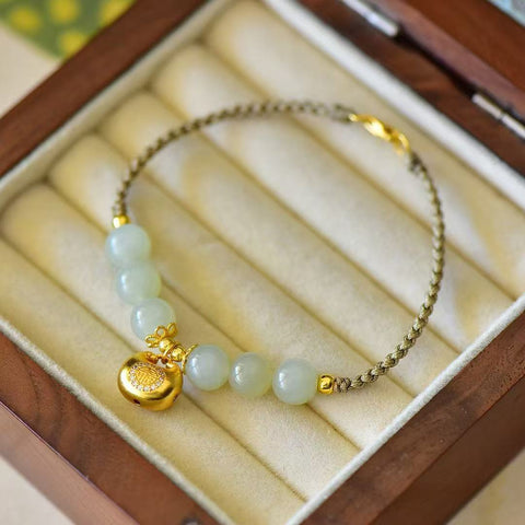 Gelang perak sterling 6158s925 dengan manik-manik giok Hetian, berdiameter 8 mm, dibuat menggunakan teknik perak tradisional. Sudah termasuk ongkos kirim dan pajak.