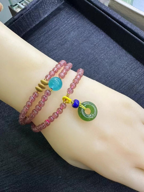 Manik-manik Gelang Kristal Stroberi Alami Giok Bulat Ukuran 4mm Dengan Gesper Perdamaian Jasper Sudah termasuk pajak pengiriman.
