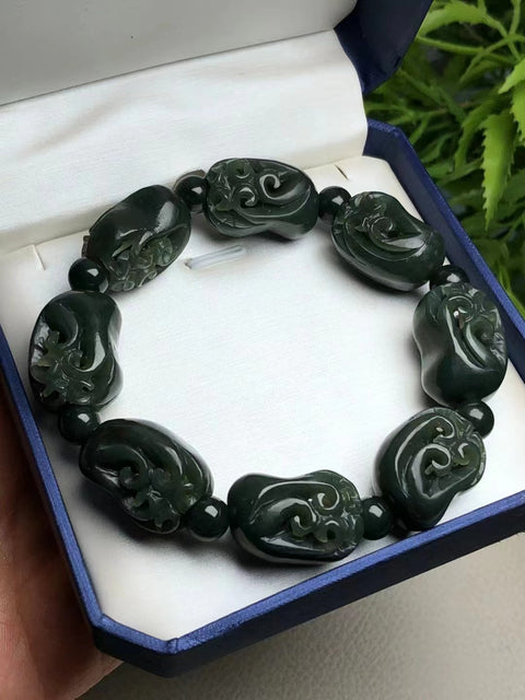 Untaian Giok Hijau Giok Hetian Alami Ukiran Tangan Ukuran 24 * 16mm Gaya Termasuk pajak pengiriman