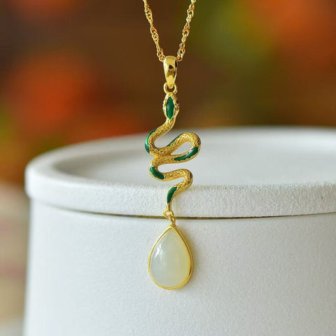Kalung Set Kalung Ular Giok Hetian Giok Alami 0205-2 + Anting 7880-2 & nbsp; & nbsp; Giok halus dan hangat bertatahkan perak 925 Sudah termasuk pajak pengiriman