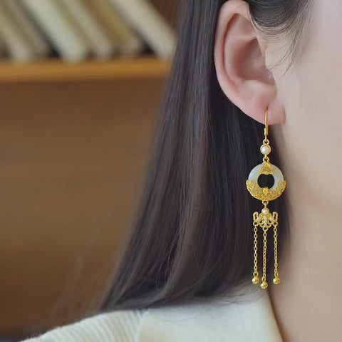 2871-2 Anting Mutiara Rumbai Giok Hetian Giok Alami Ukuran 15 * 15mm Giok baik-baik saja dan hangat, gaya yang indah sudah termasuk pajak pengiriman.