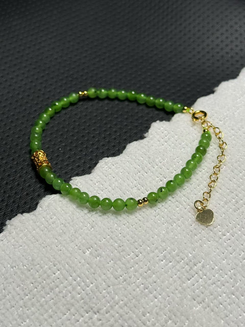 Gelang manik-manik giok Hetian✨ Membawa keberuntungan dan kedamaian, Rantai dapat disesuaikan, ukuran sekitar 4 mm🎉 Gratis ongkos kirim dan pajak.