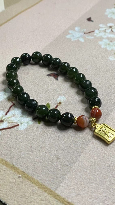 Gelang Jasper Halus dengan aksesoris Ukuran 8mm Giok halus dan hangat, gaya yang indah sudah termasuk pajak pengiriman.