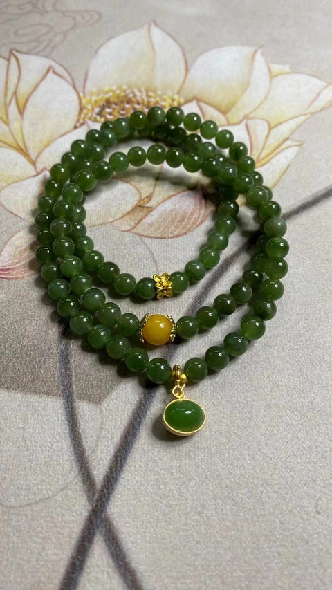 Gelang Gelang Giok Hetian Giok 3 Lingkaran Warna Jasper Hijau Aksesoris yang serasi Ukuran 6mm Sudah termasuk pajak pengiriman.