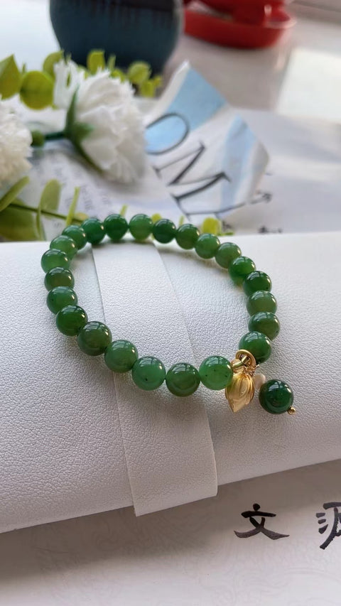 Gelang Batu Giok Alam Bahan Pit Tua Ukuran 0.7cm Batu giok halus dan hangat, gaya yang indah, dengan aksesoris yang indah.
