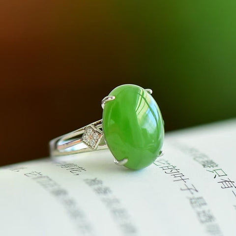11388 Cincin Jasper Alami & 925 Giok Perak Pengaturan Giok halus dan hangat, gaya yang indah, sudah termasuk pajak pengiriman.