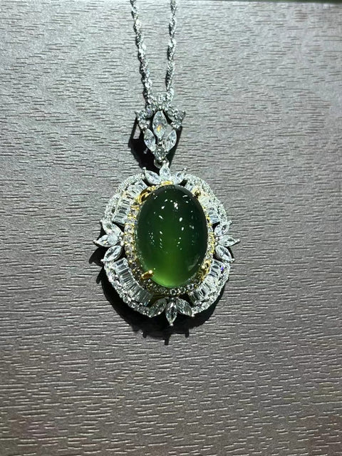 Kalung Giok Alam 925 Perak Pengaturan Ukuran 18 * 13mm Giok ini semuanya muncul secara alami dan polanya acak Termasuk pajak pengiriman.
