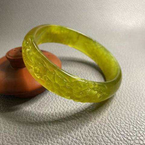 Gelang Giok Giok Emas Kuning Giok Emas Ukuran 59-61mm Ukuran 60.2mm Lebar Sisi 16mm Giok terjadi secara alami Pola acak Termasuk ongkos kirim dan pajak